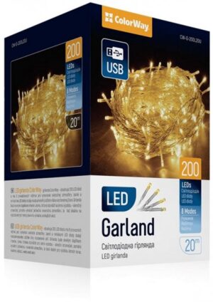 Світлодіодна гірлянда СolorWay LED 200 20м (8 функцій) теплий колір USB (1)