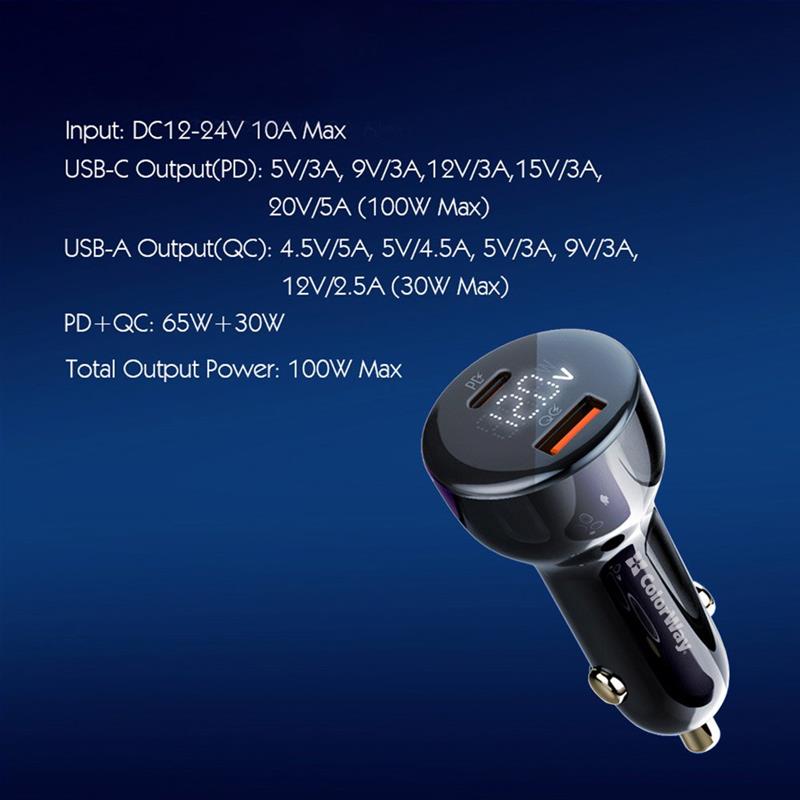 Автомобільний зарядний пристрій ColorWay Power Delivery Port PPS USB (USB-A + USB-C) (100W) Black (2)
