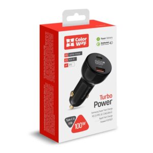 Автомобільний зарядний пристрій ColorWay Power Delivery Port PPS USB (USB-A + USB-C) (100W) Black (1)