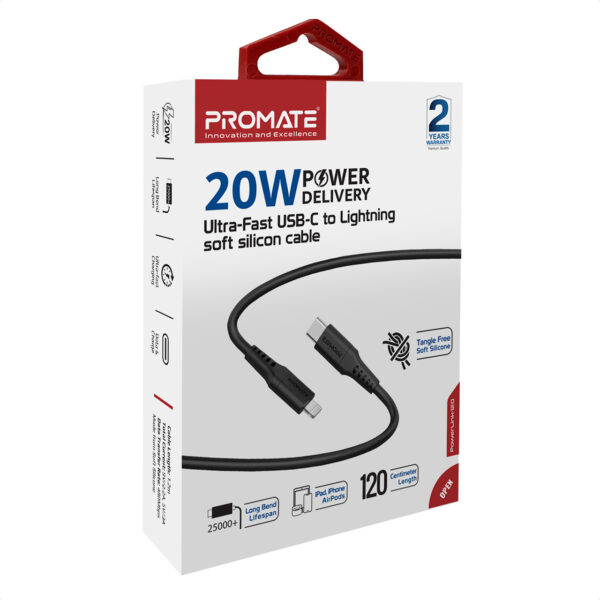 Кабель 1.2m Type-C / Lightning Promate (POWERLINK-120.BLACK) Black (1)