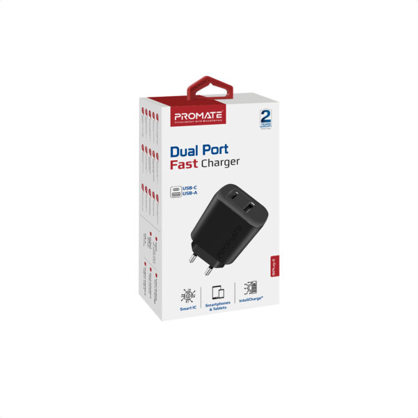 Зарядний пристрій Promate BIPLUG-2 1C+1U Black 17W (1)