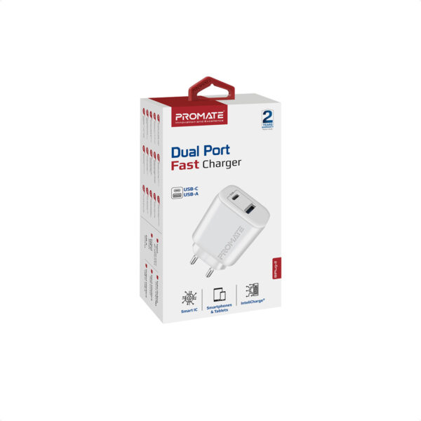 Зарядний пристрій Promate BIPLUG-2 1C+1U White 17W (1)