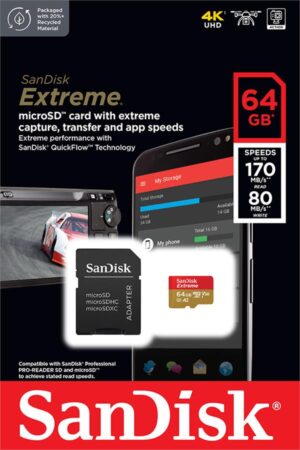 MicroSDXC 64GB SanDisk Class 10 UHS-I U3 Extreme V30 (SDSQXAH-064G-GN6MA) (1)