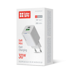Зарядний пристрій Colorway GaN Mini 30W PD Port PPS USB (Type-C PD + USB QC4.0) White (1)