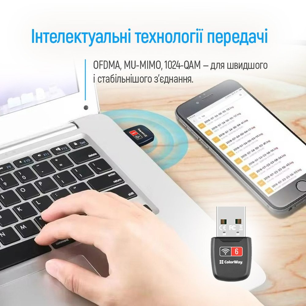 Безпровідний Wi-Fi адаптер ColorWay Wi-Fi 6 (CW-AD-W1) (2)