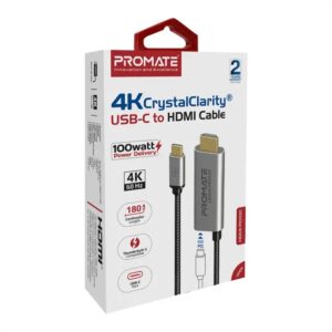 Кабель Type-C M to HDMI M 1.8m Promate Gray
